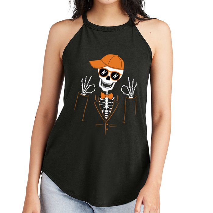 Funny Halloween Skeleton Hipster Bowtie Tuxedo Tux Women's Perfect Tri Rocker Tank