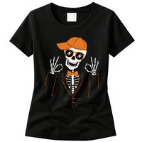 Funny Halloween Skeleton Hipster Bowtie Tuxedo Tux Womens T-Shirt