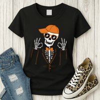 Funny Halloween Skeleton Hipster Bowtie Tuxedo Tux Womens T-Shirt