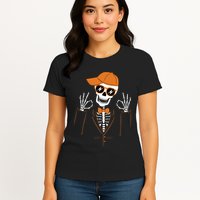 Funny Halloween Skeleton Hipster Bowtie Tuxedo Tux Womens T-Shirt