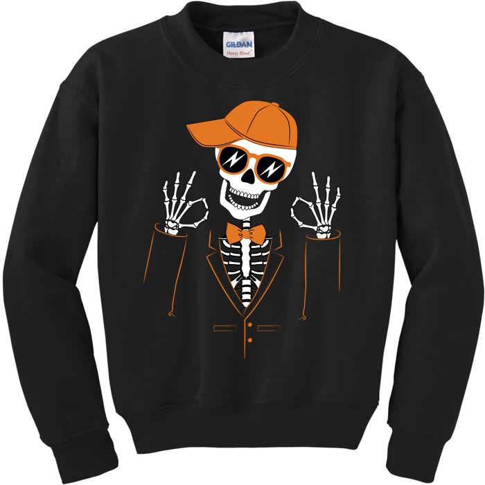 Funny Halloween Skeleton Hipster Bowtie Tuxedo Tux Kids Sweatshirt