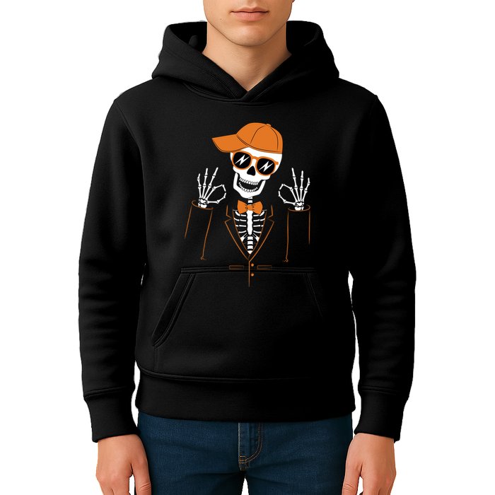 Funny Halloween Skeleton Hipster Bowtie Tuxedo Tux Kids Hoodie