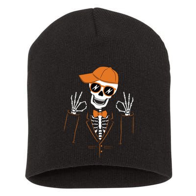 Funny Halloween Skeleton Hipster Bowtie Tuxedo Tux Short Acrylic Beanie