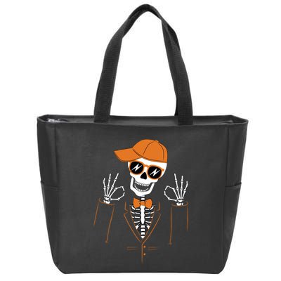 Funny Halloween Skeleton Hipster Bowtie Tuxedo Tux Zip Tote Bag