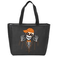 Funny Halloween Skeleton Hipster Bowtie Tuxedo Tux Zip Tote Bag