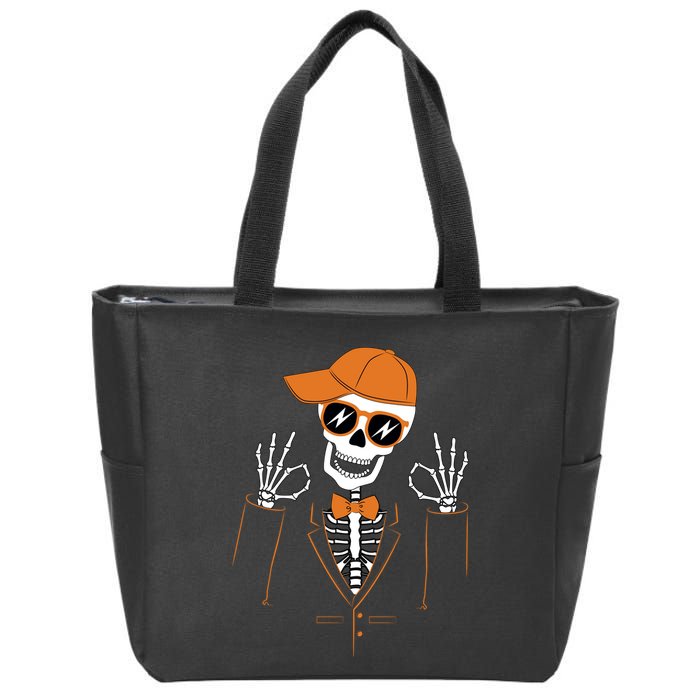 Funny Halloween Skeleton Hipster Bowtie Tuxedo Tux Zip Tote Bag
