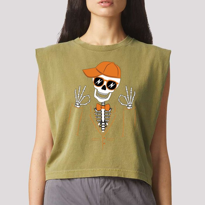 Funny Halloween Skeleton Hipster Bowtie Tuxedo Tux Garment-Dyed Women's Muscle Tee