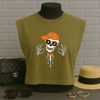 Funny Halloween Skeleton Hipster Bowtie Tuxedo Tux Garment-Dyed Women's Muscle Tee