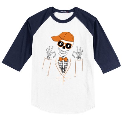 Funny Halloween Skeleton Hipster Bowtie Tuxedo Tux Baseball Sleeve Shirt