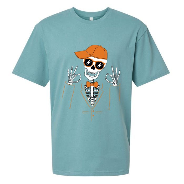 Funny Halloween Skeleton Hipster Bowtie Tuxedo Tux Sueded Cloud Jersey T-Shirt