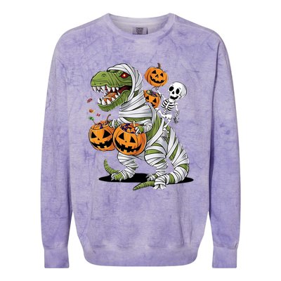 Funny Halloween Skeleton Dinosaur Mummy Trex Hallowen Meaningful Gift Colorblast Crewneck Sweatshirt