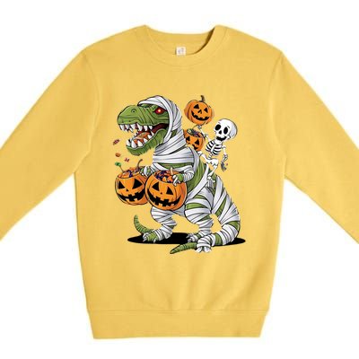 Funny Halloween Skeleton Dinosaur Mummy Trex Hallowen Meaningful Gift Premium Crewneck Sweatshirt