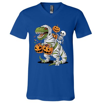 Funny Halloween Skeleton Dinosaur Mummy Trex Hallowen Meaningful Gift V-Neck T-Shirt