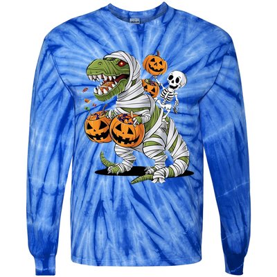 Funny Halloween Skeleton Dinosaur Mummy Trex Hallowen Meaningful Gift Tie-Dye Long Sleeve Shirt