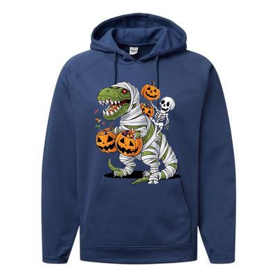 Funny Halloween Skeleton Dinosaur Mummy Trex Hallowen Meaningful Gift Performance Fleece Hoodie