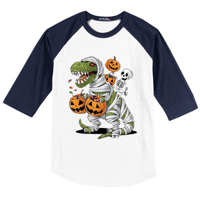 Funny Halloween Skeleton Dinosaur Mummy Trex Hallowen Meaningful Gift Baseball Sleeve Shirt