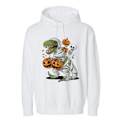 Funny Halloween Skeleton Dinosaur Mummy Trex Hallowen Meaningful Gift Garment-Dyed Fleece Hoodie