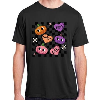 Funny Halloween Spooky Vibes Pumpkin Heart Boo Magic Checked Adult ChromaSoft Performance T-Shirt