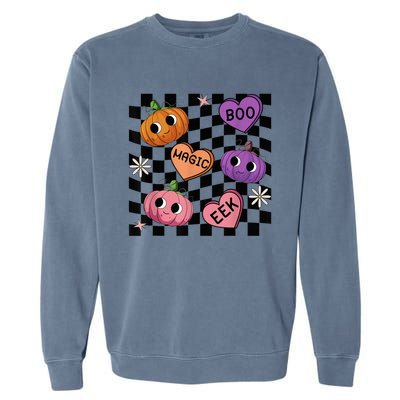 Funny Halloween Spooky Vibes Pumpkin Heart Boo Magic Checked Garment-Dyed Sweatshirt