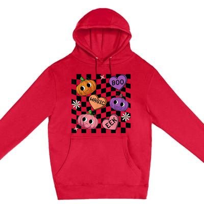 Funny Halloween Spooky Vibes Pumpkin Heart Boo Magic Checked Premium Pullover Hoodie