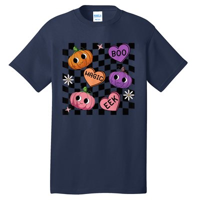 Funny Halloween Spooky Vibes Pumpkin Heart Boo Magic Checked Tall T-Shirt