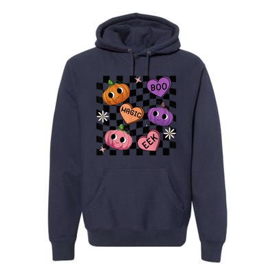 Funny Halloween Spooky Vibes Pumpkin Heart Boo Magic Checked Premium Hoodie