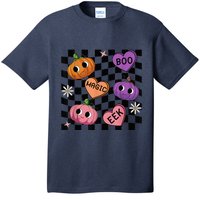 Funny Halloween Spooky Vibes Pumpkin Heart Boo Magic Checked T-Shirt