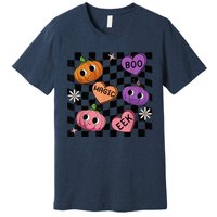 Funny Halloween Spooky Vibes Pumpkin Heart Boo Magic Checked Premium T-Shirt