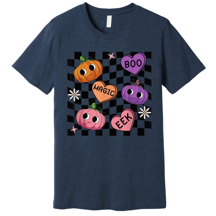 Funny Halloween Spooky Vibes Pumpkin Heart Boo Magic Checked Premium T-Shirt