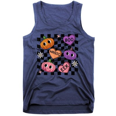 Funny Halloween Spooky Vibes Pumpkin Heart Boo Magic Checked Tank Top