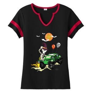 Funny Halloween Skeleton MonsterTruck Meaningful Gift Ladies Halftime Notch Neck Tee