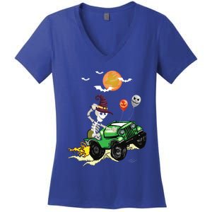 Funny Halloween Skeleton MonsterTruck Meaningful Gift Women's V-Neck T-Shirt