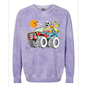 Funny Halloween Skeleton MonsterTruck Kids Boy Colorblast Crewneck Sweatshirt