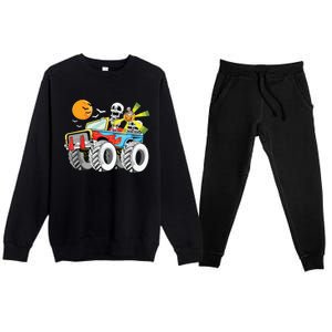 Funny Halloween Skeleton MonsterTruck Kids Boy Premium Crewneck Sweatsuit Set