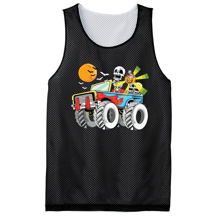 Funny Halloween Skeleton MonsterTruck Kids Boy Mesh Reversible Basketball Jersey Tank