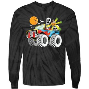 Funny Halloween Skeleton MonsterTruck Kids Boy Tie-Dye Long Sleeve Shirt