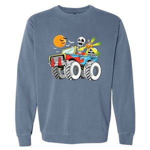 Funny Halloween Skeleton MonsterTruck Kids Boy Garment-Dyed Sweatshirt