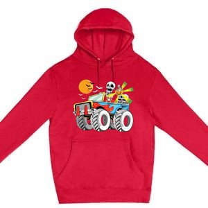 Funny Halloween Skeleton MonsterTruck Kids Boy Premium Pullover Hoodie