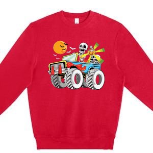 Funny Halloween Skeleton MonsterTruck Kids Boy Premium Crewneck Sweatshirt