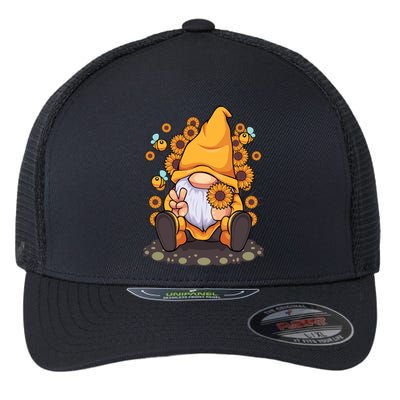 Funny Hippie Sunflower Gnome With Bee Flower Summer Design Gift Flexfit Unipanel Trucker Cap