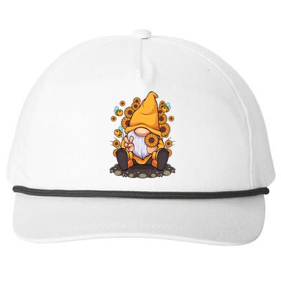 Funny Hippie Sunflower Gnome With Bee Flower Summer Design Gift Snapback Five-Panel Rope Hat