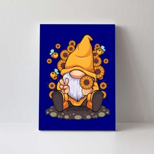 Funny Hippie Sunflower Gnome With Bee Flower Summer Design Gift Canvas