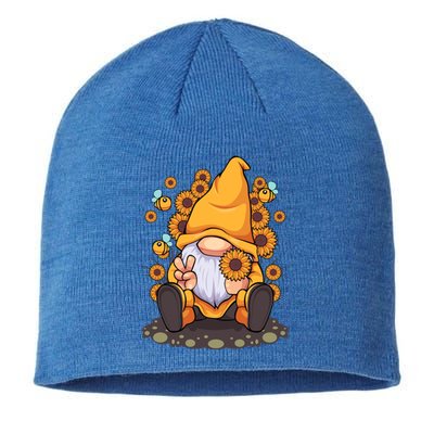 Funny Hippie Sunflower Gnome With Bee Flower Summer Design Gift Sustainable Beanie