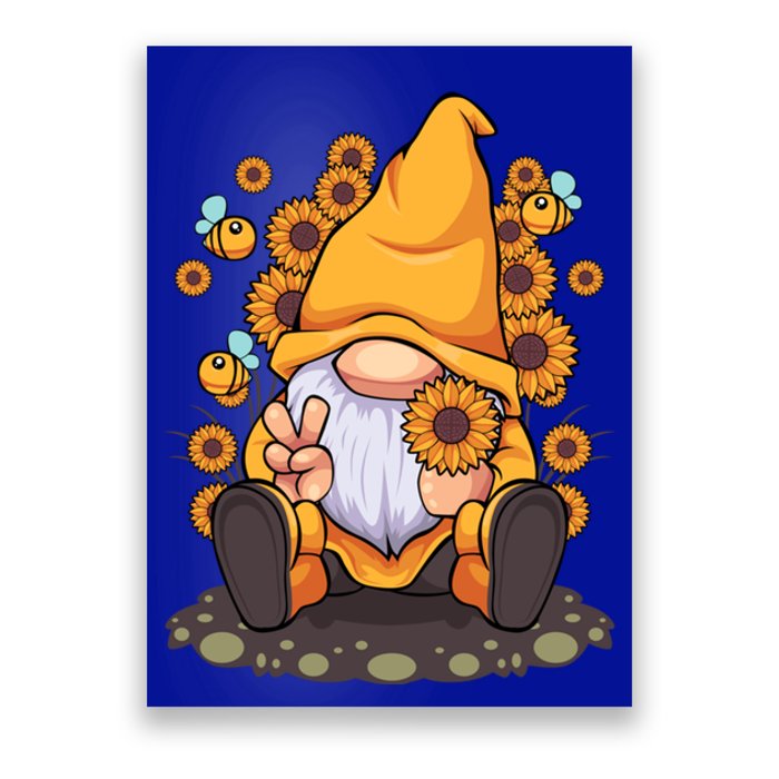 Funny Hippie Sunflower Gnome With Bee Flower Summer Design Gift Poster