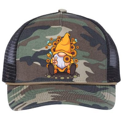 Funny Hippie Sunflower Gnome With Bee Flower Summer Design Gift Retro Rope Trucker Hat Cap