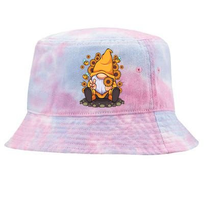 Funny Hippie Sunflower Gnome With Bee Flower Summer Design Gift Tie-Dyed Bucket Hat