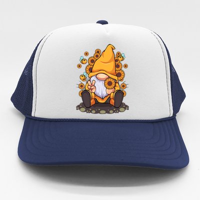 Funny Hippie Sunflower Gnome With Bee Flower Summer Design Gift Trucker Hat