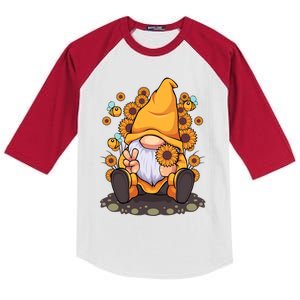 Funny Hippie Sunflower Gnome With Bee Flower Summer Design Gift Kids Colorblock Raglan Jersey