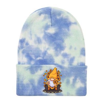 Funny Hippie Sunflower Gnome With Bee Flower Summer Design Gift Tie Dye 12in Knit Beanie