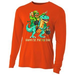 Funny Happy St. PaTREX Day Leprechaun Riding Trex Dinosaur Cooling Performance Long Sleeve Crew